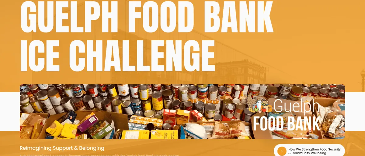 Guelph Food Bank ICE Challenge banner for WCDSB SHSM students reimagining support and belonging