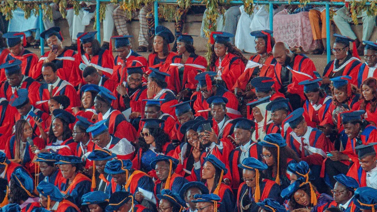 Ontario SHSM graduates celebrating at a university graduation ceremony